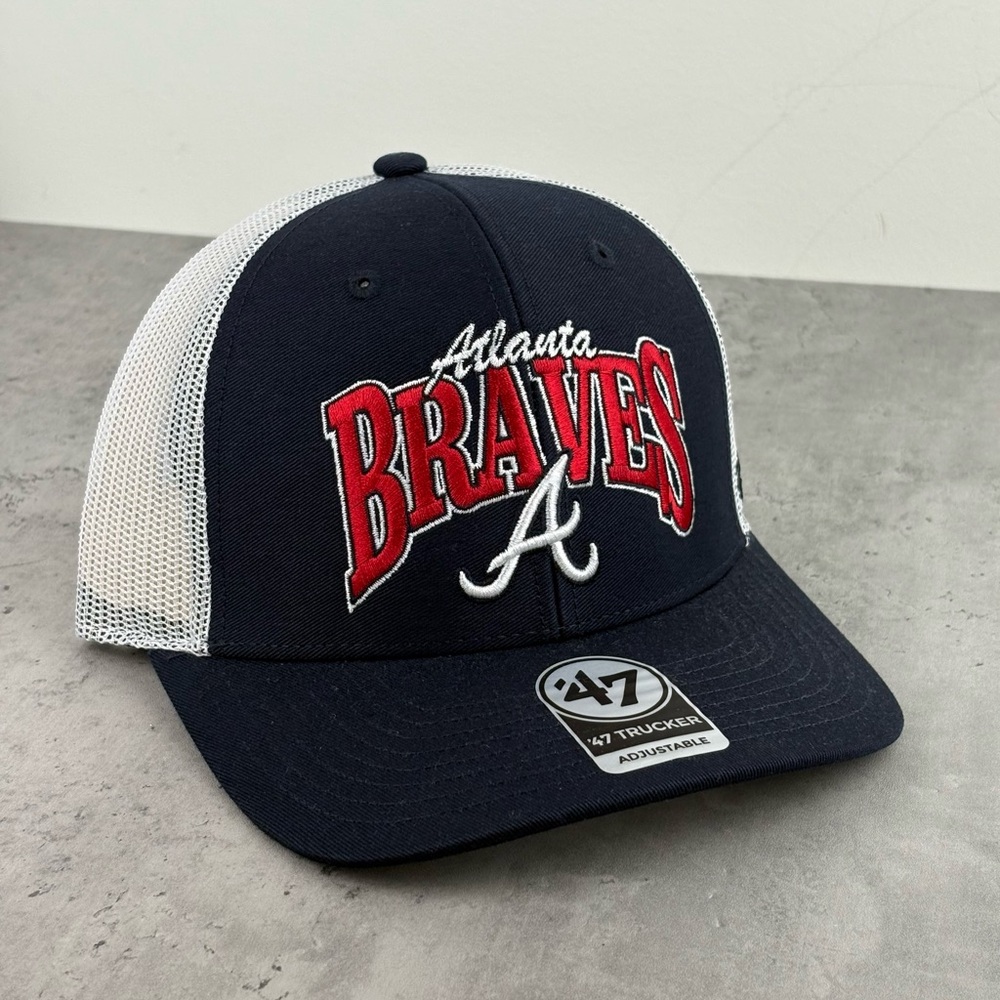 NEW '47 Adult Atlanta Braves Navy Keystone Trucker Adjustable Snapback Hat MLB
